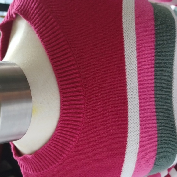 LOFT Striped Knit Crewneck Sweater Pink Green Burgundy Women’s S, 18" PTP, 23"L - Picture 4 of 6